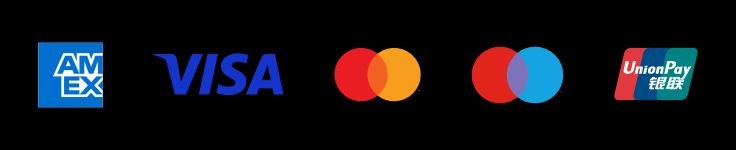 Cards accepted: American Express, Visa, Mastercard, Maestro and UnionPay